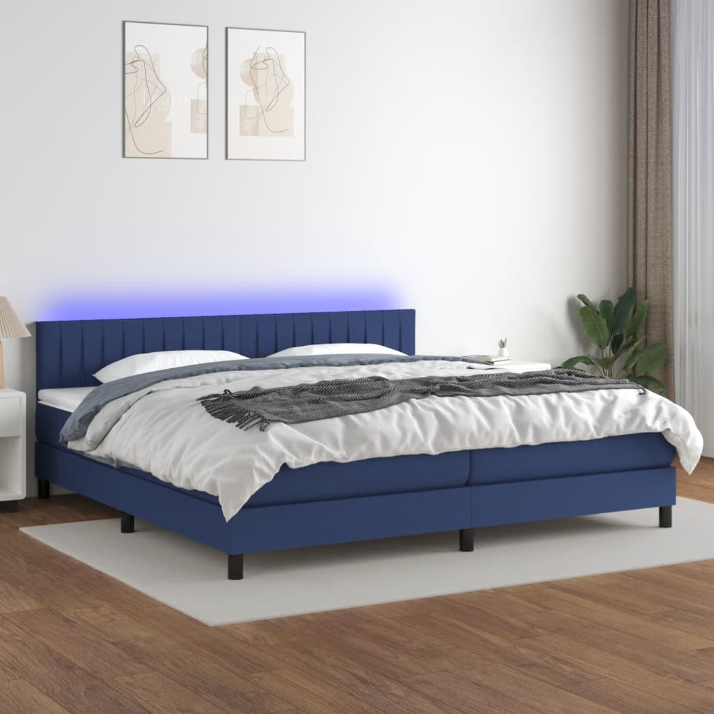 vidaXL Boxspringbett mit Matratze & LED Blau 200x200 cm Stoff