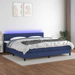 Box spring postelja z vzmetnico LED modra 200x200 cm blago