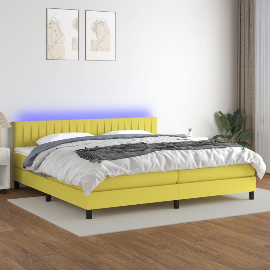 Box spring postel s matrací a LED zelená 200x200 cm textil