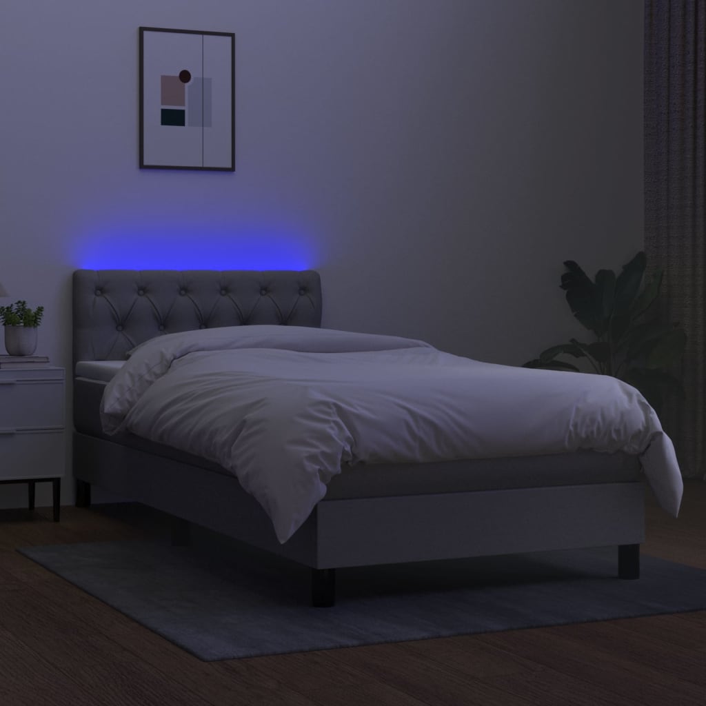 Box spring postelja z vzmetnico LED svetlo siva 80x200 cm blago