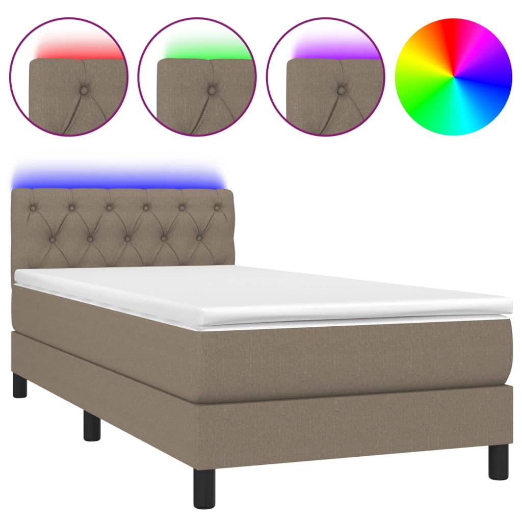 vidaXL Box spring postelja z vzmetnico LED taupe 80x200 cm blago