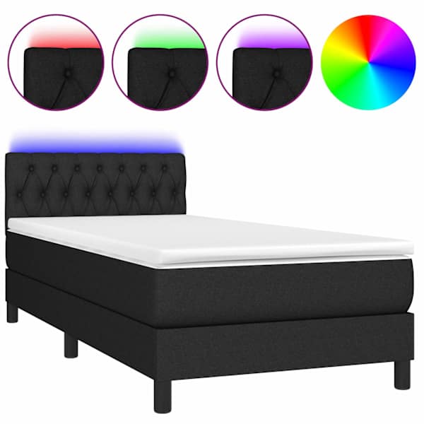 vidaXL kontinentaalvoodi madrats ja LED, must, 90x190 cm, kangas
