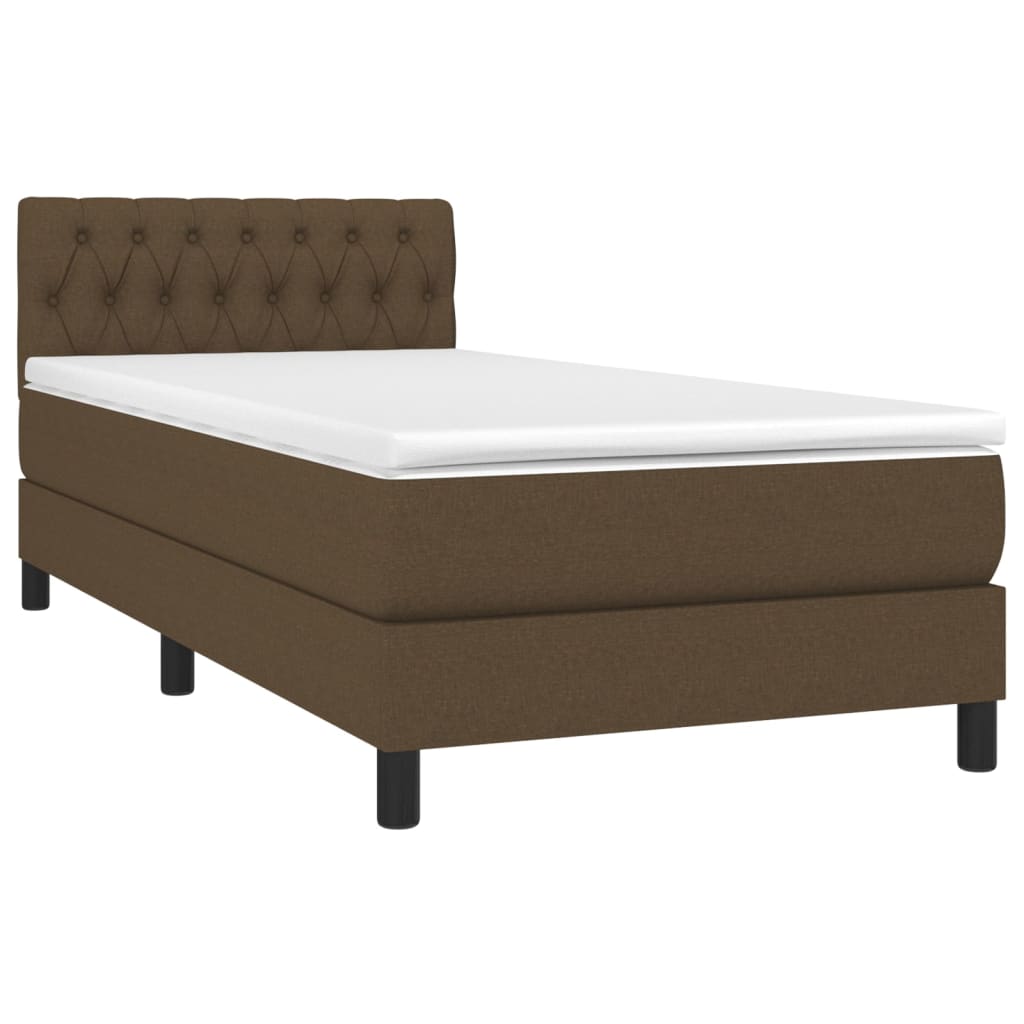 vidaXL Boxspring met matras en LED stof donkerbruin 90x190 cm afbeelding