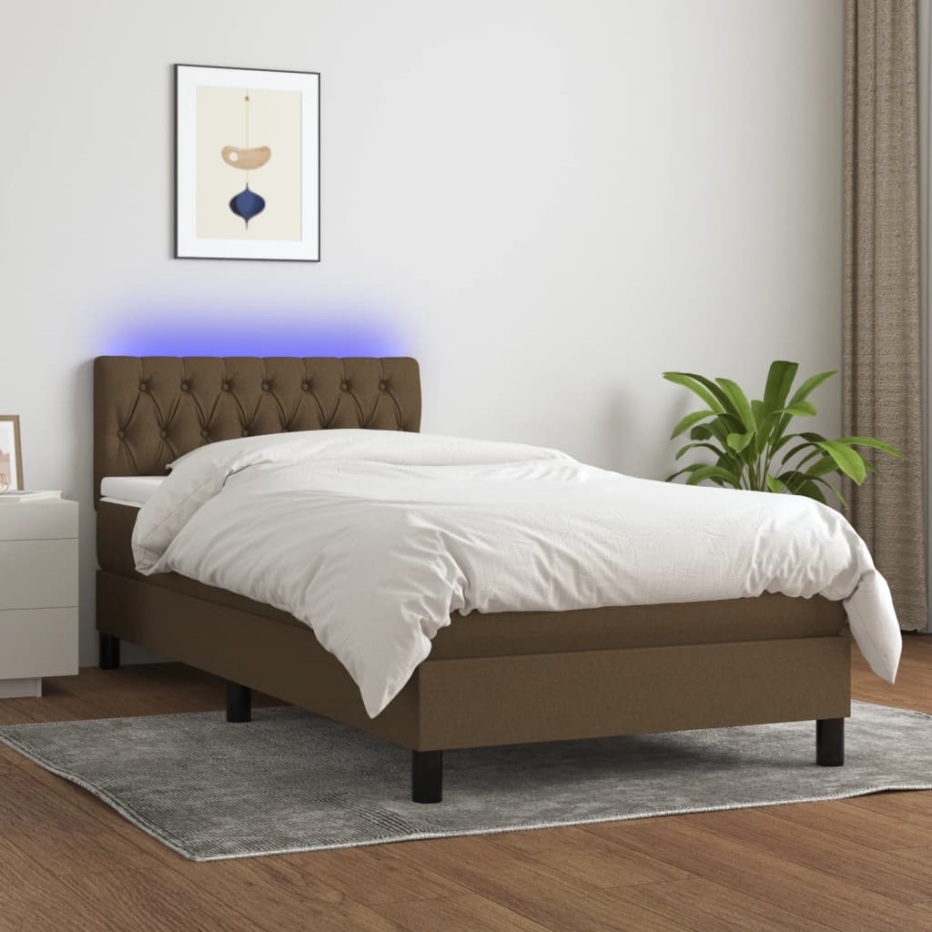 vidaXL Boxspringbett mit Matratze & LED Dunkelbraun 90x190 cm Stoff