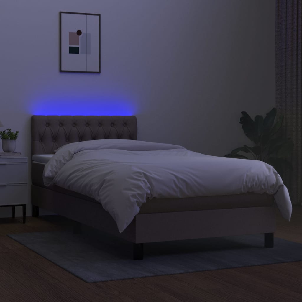 Box spring postel s matrací a LED taupe 90x190 cm textil