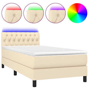 Box spring postel s matrací a LED krémová 90x190 cm textil - obrázek 2