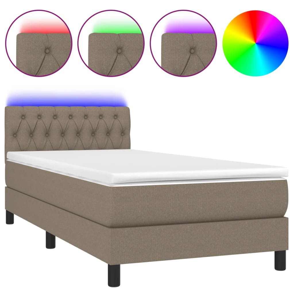 vidaXL Box spring postelja z vzmetnico LED taupe 90x200 cm blago