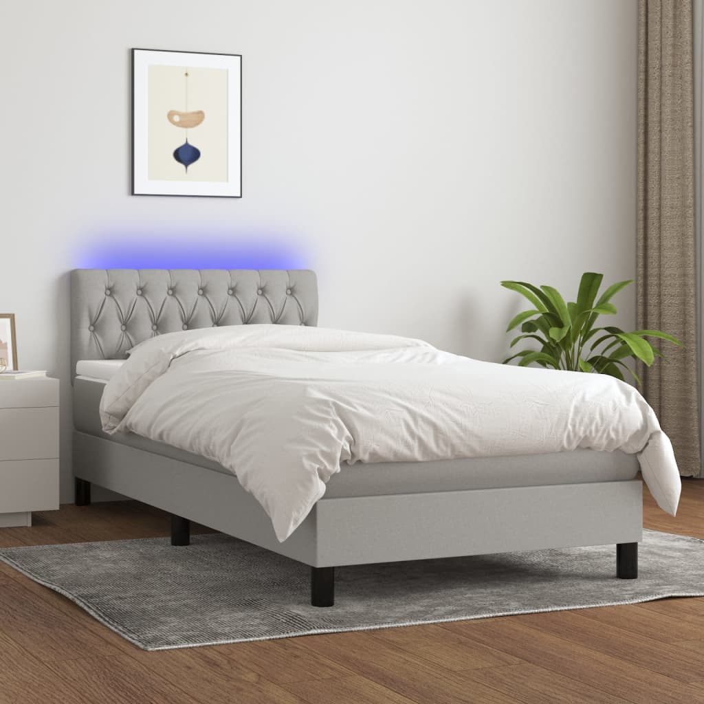 vidaXL Boxspringbett mit Matratze & LED Hellgrau 100x200 cm Stoff