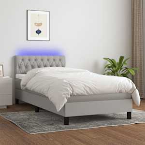 Box spring postel s matrací a LED světle šedá 100x200 cm textil - obrázek 1