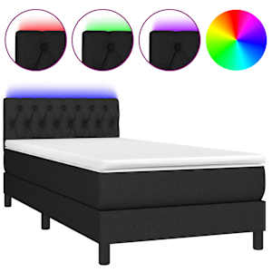 Box spring postel s matrací a LED černá 100x200 cm textil - obrázek 2