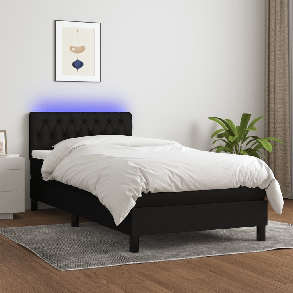 vidaXL Boxspringbett mit Matratze & LED Schwarz 100x200 cm Stoff