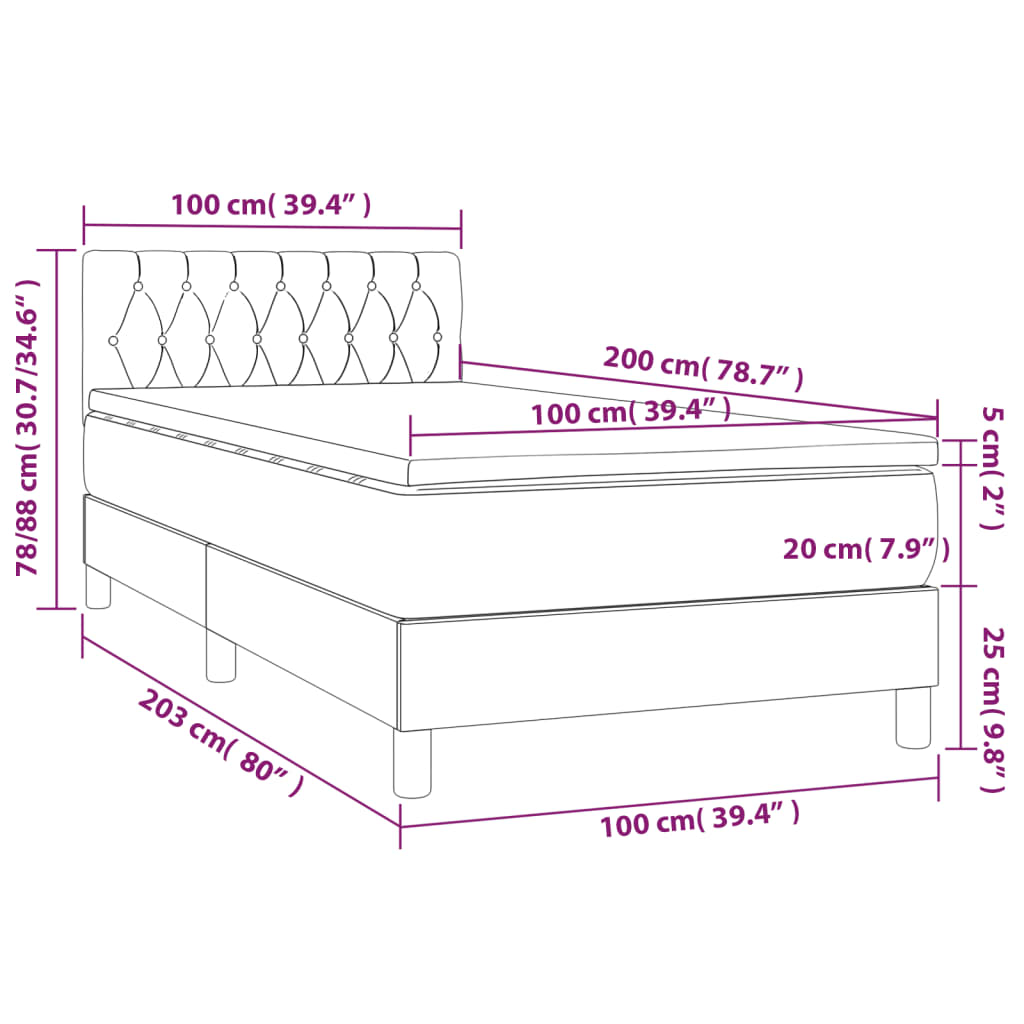 Krevet box spring s madracem LED plavi 100x200 cm od tkanine