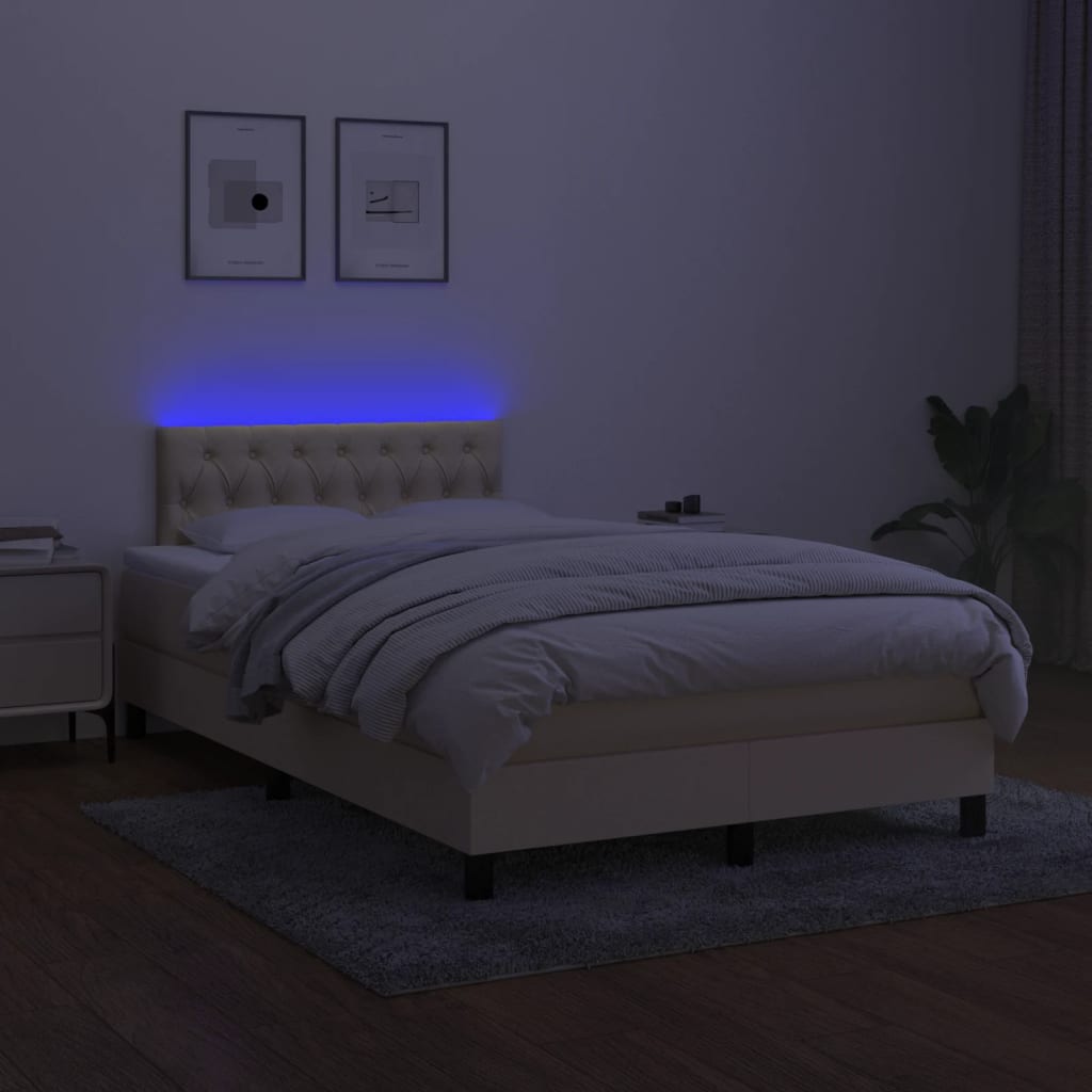 Box spring postel s matrací a LED krémová 120 x 200 cm textil