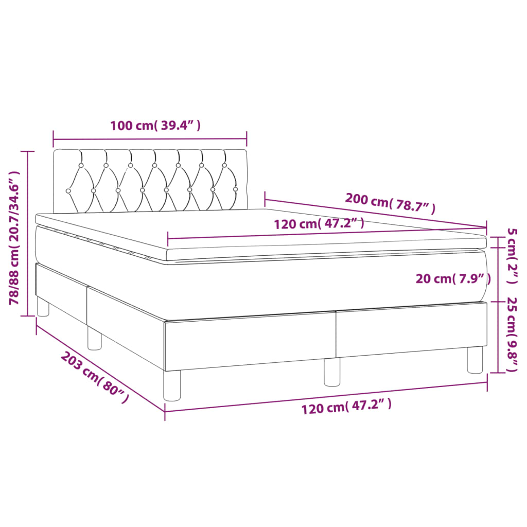 Box spring postel s matrací a LED krémová 120 x 200 cm textil