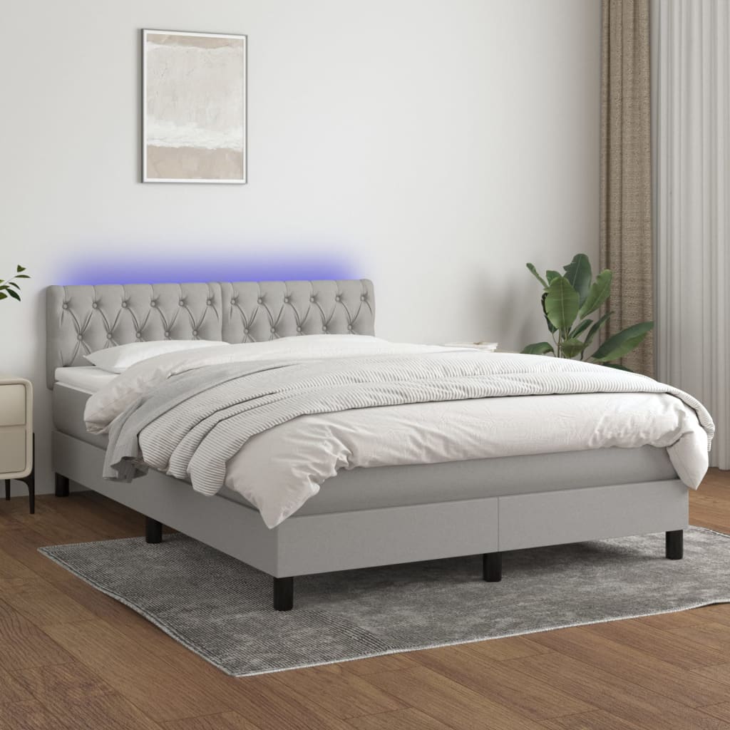 Sommier tapissier et matelas et LED Gris clair 140x190 cm Tissu