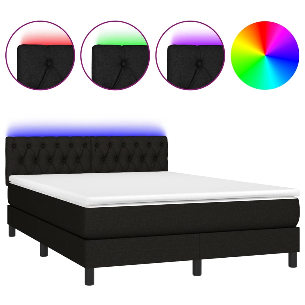 vidaXL Boxspring met matras en LED stof zwart 140x190 cm