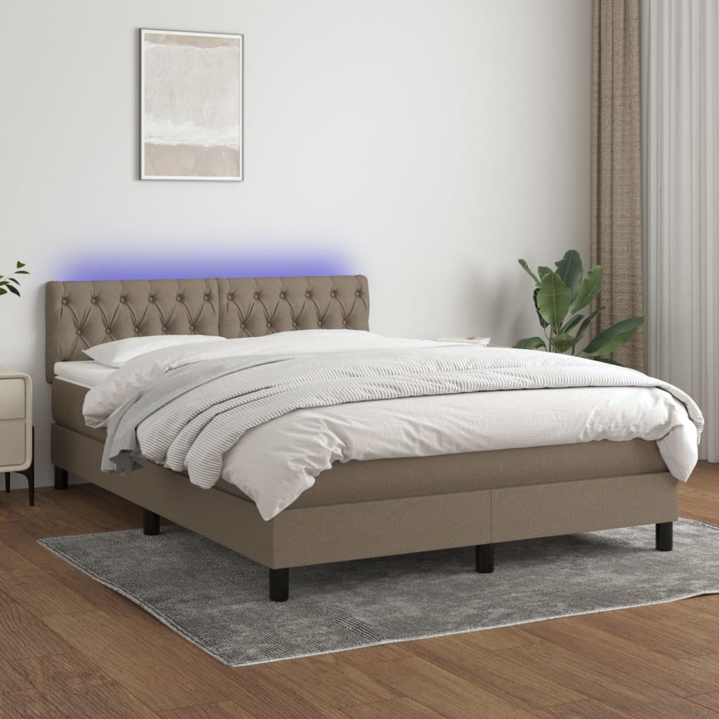 Box spring postel s matrací a LED taupe 140x190 cm textil