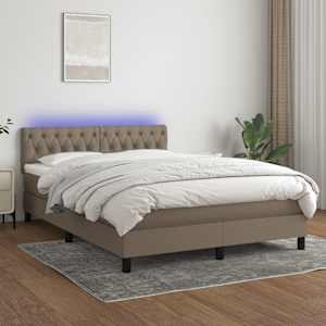 Box spring postelja z vzmetnico LED taupe 140x190 cm blago