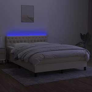 Box spring postel s matrací a LED krémová 140x190 cm textil - obrázek 4