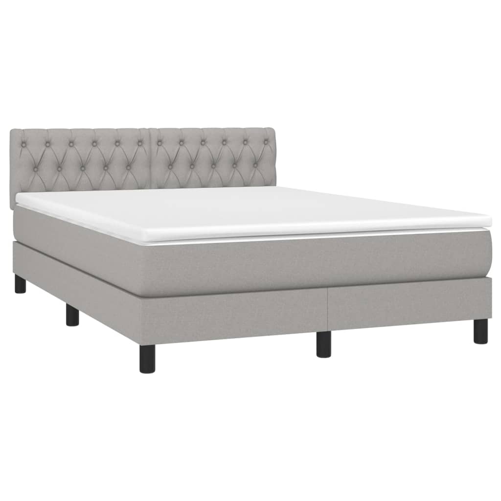 vidaXL Boxspring met matras en LED stof lichtgrijs 140x200 cm afbeelding
