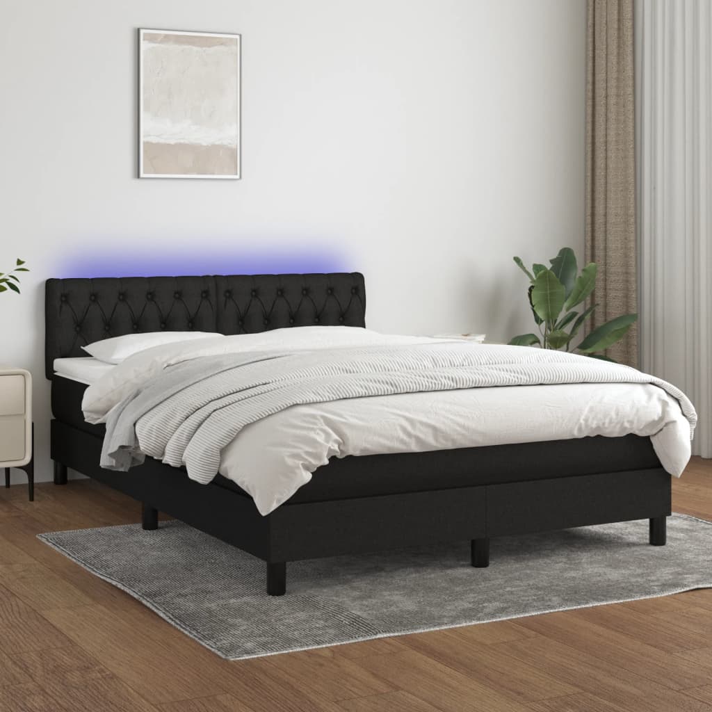 Box spring postel s matrací a LED černá 140x200 cm textil