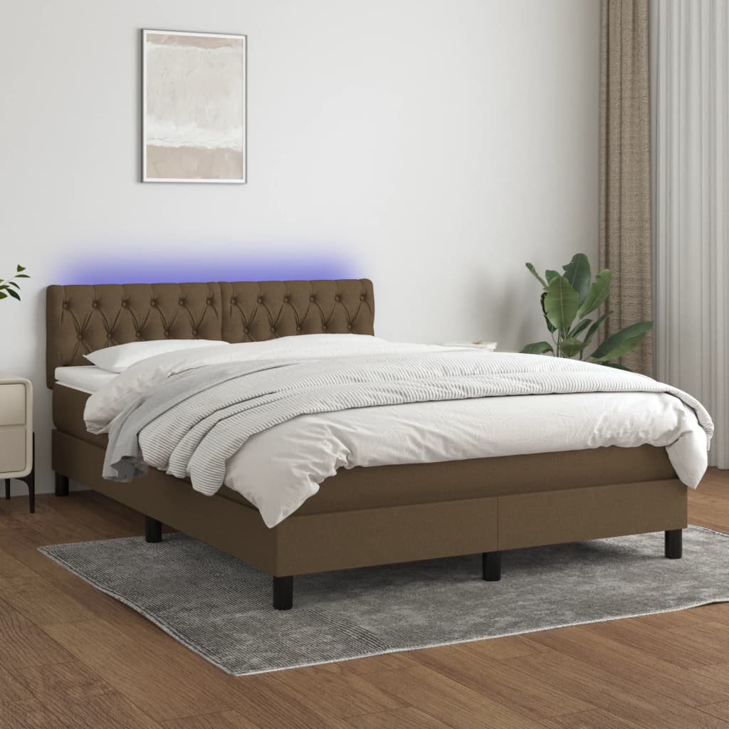 Sommier tapissier matelas et LED Marron foncé 140x200 cm Tissu