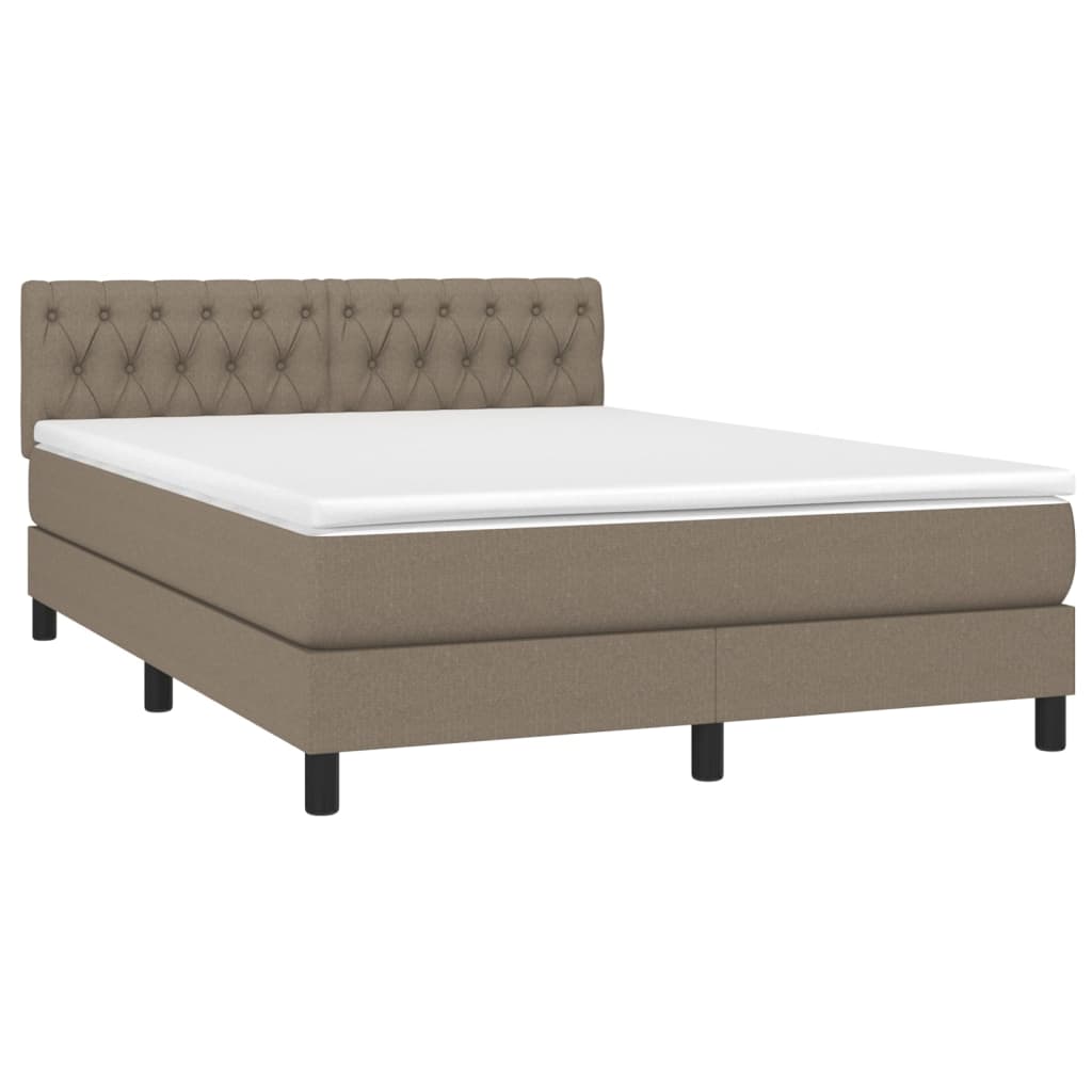 vidaXL Boxspring met matras en LED stof taupe 140x200 cm afbeelding