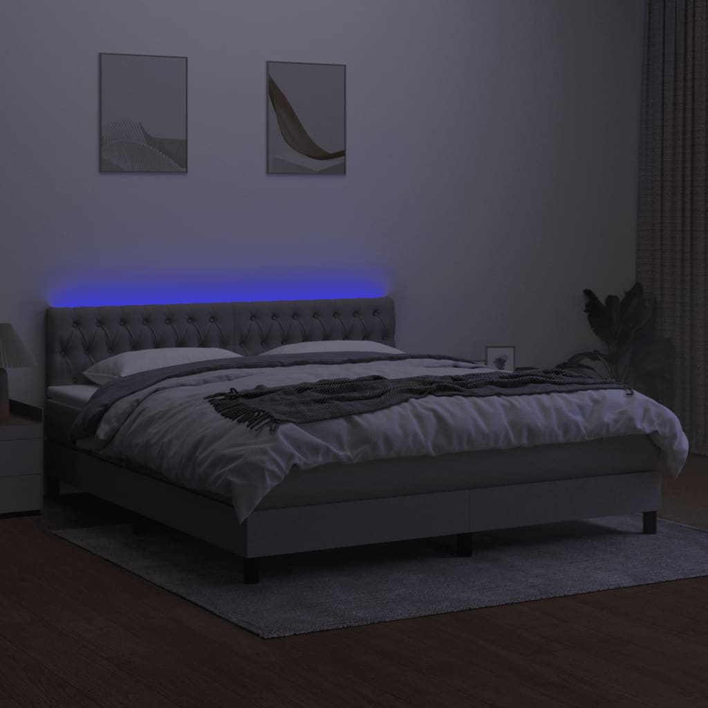 Krevet box spring s madracem LED svjetlosivi 160x200 cm tkanina