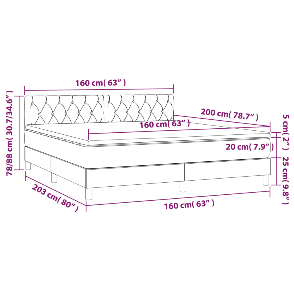 Krevet box spring s madracem LED svjetlosivi 160x200 cm tkanina