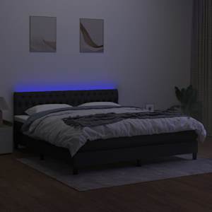 Box spring postelja z vzmetnico LED črna 160x200 cm blago - slika 4
