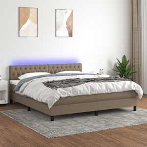 Box spring postel s matrací a LED taupe 160x200 cm textil - obrázek 1