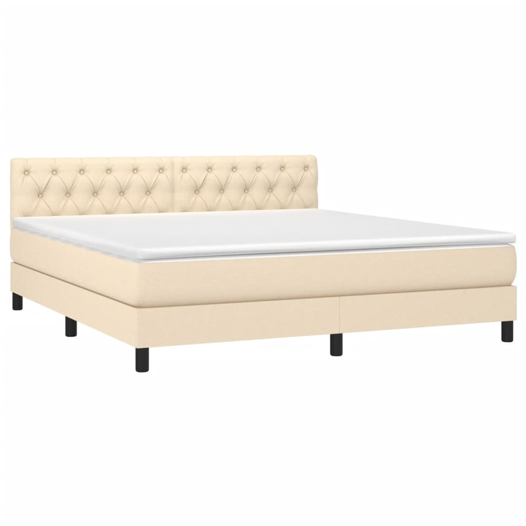 vidaXL Boxspring met matras en LED stof crèmekleurig 160x200 cm afbeelding