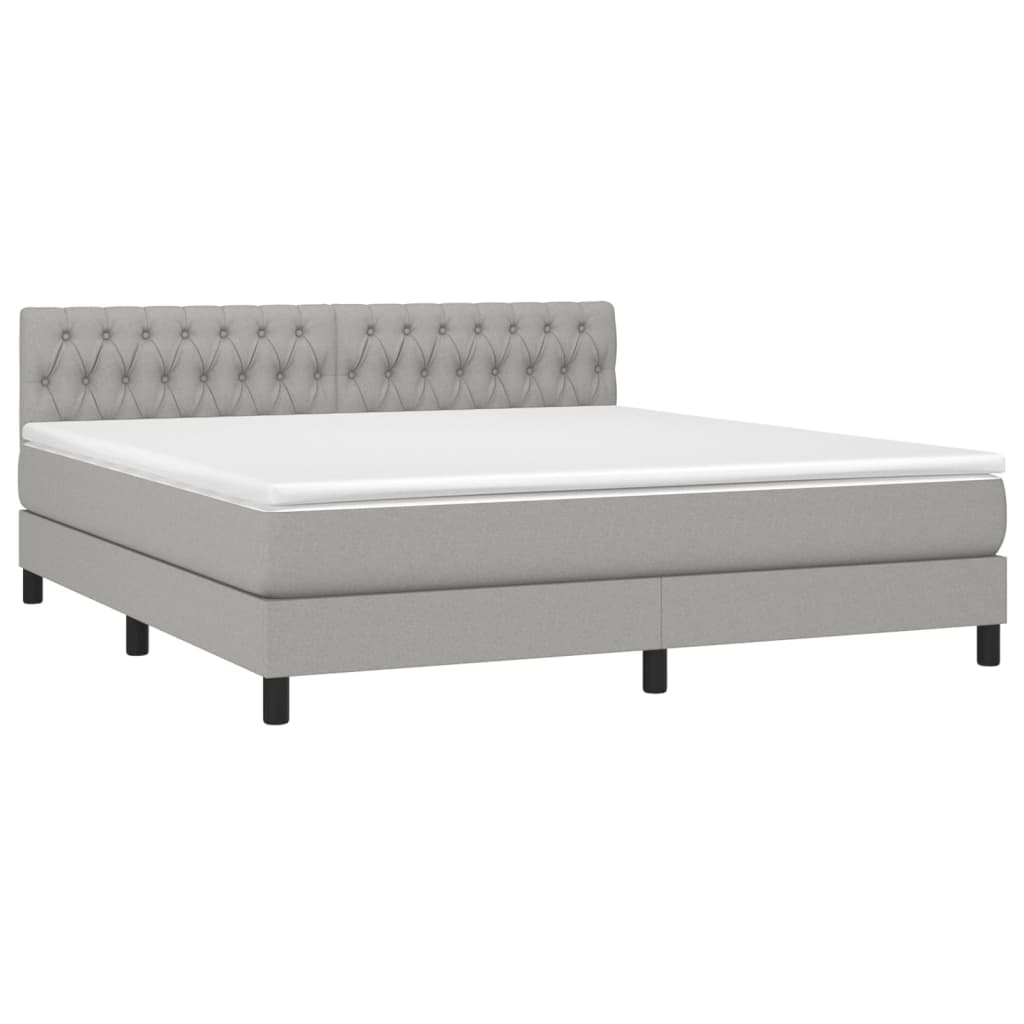 vidaXL Boxspring met matras en LED stof lichtgrijs 180x200 cm afbeelding