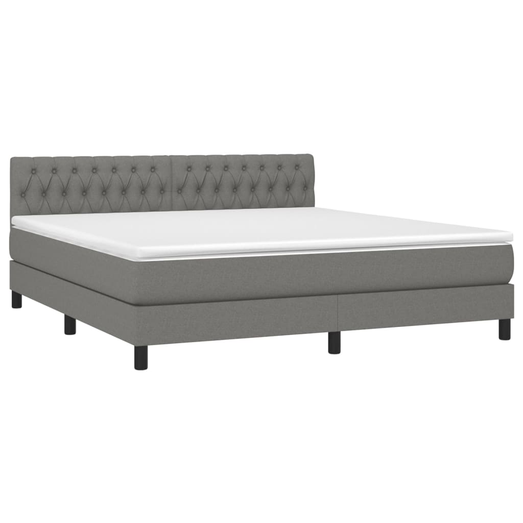 vidaXL Boxspring met matras en LED stof donkergrijs 180x200 cm afbeelding