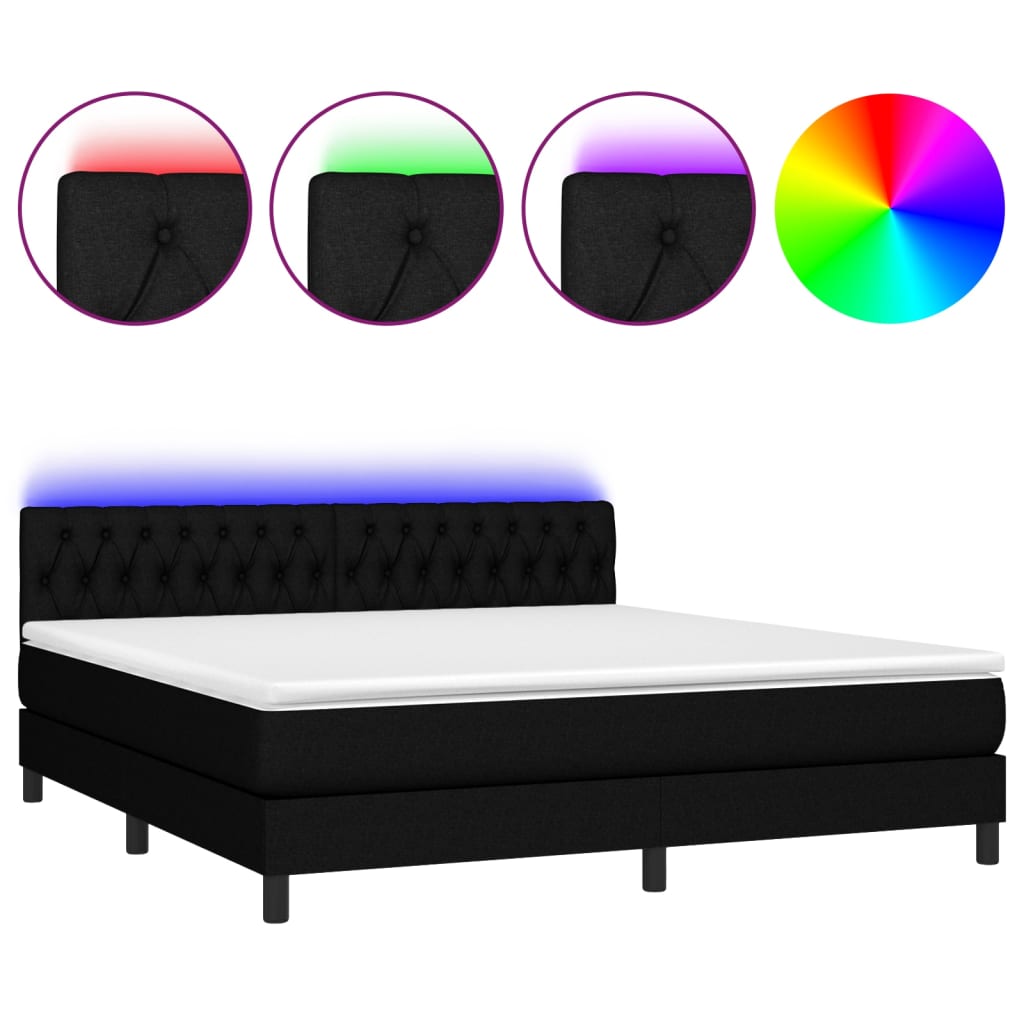 vidaXL Boxspring met matras en LED stof zwart 180x200 cm