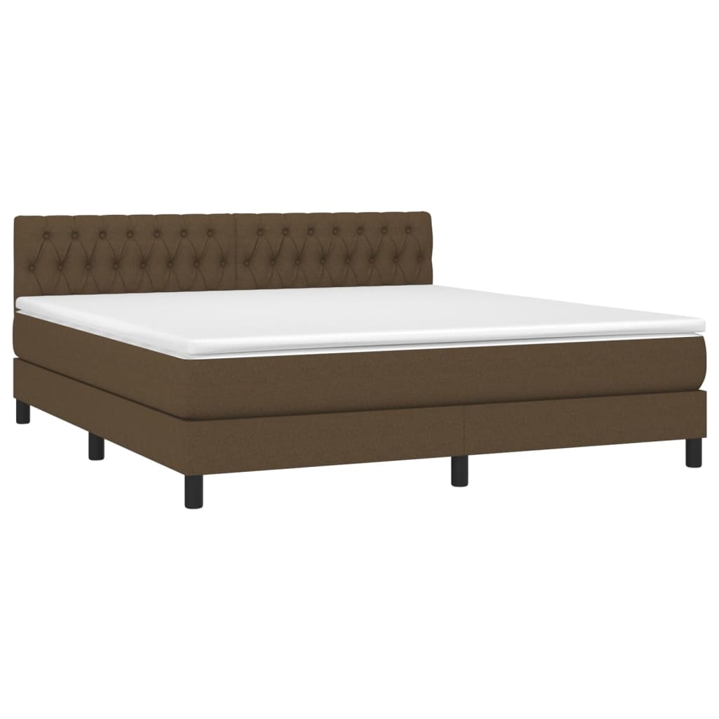 vidaXL Boxspring met matras en LED stof donkerbruin 180x200 cm afbeelding