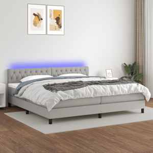 Box spring postel s matrací a LED světle šedá 200x200 cm textil - obrázek 1