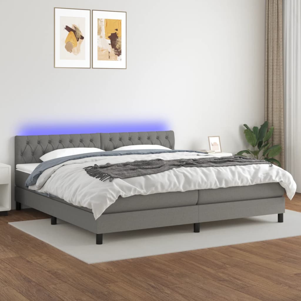 vidaXL Boxspringbett mit Matratze & LED Dunkelgrau 200x200 cm Stoff