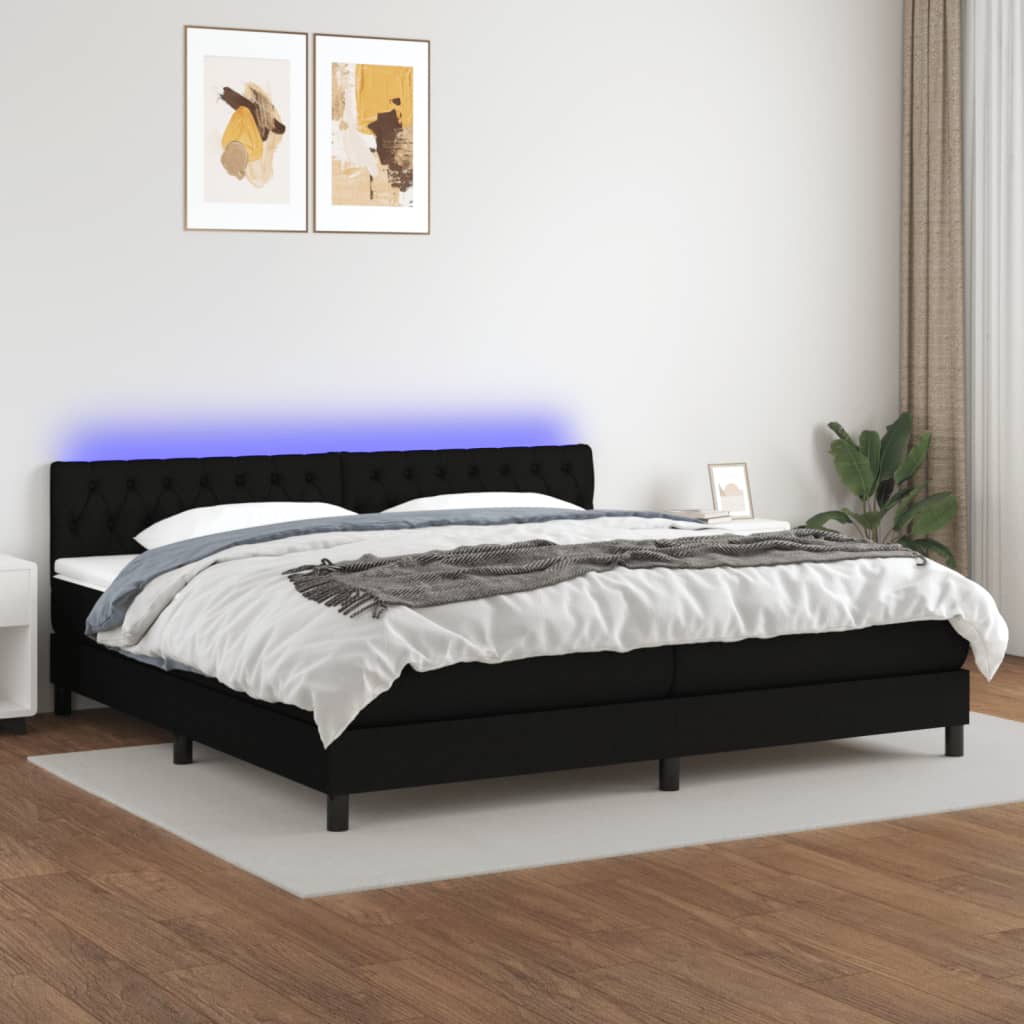 Sommier tapissier et matelas et LED Noir 200x200 cm Tissu