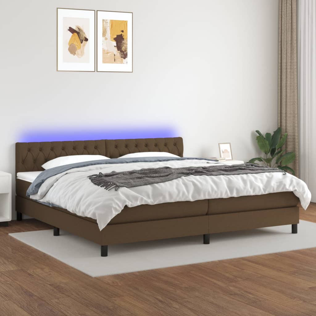 Box spring postel s matrací a LED tmavě hnědá 200x200 cm textil