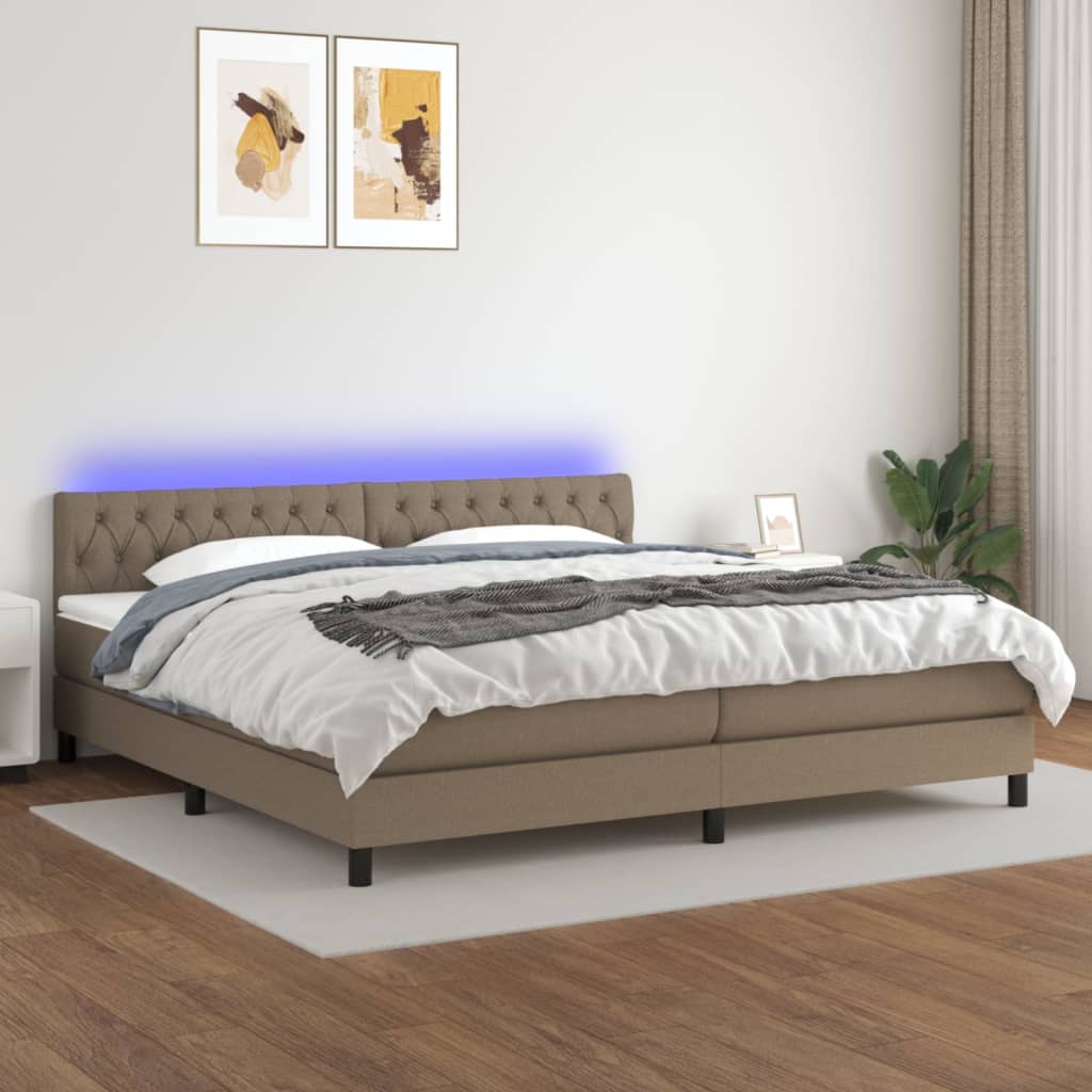 vidaXL Box spring postel s matrací a LED taupe 200x200 cm textil