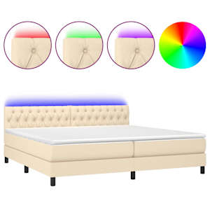 Box spring postel s matrací a LED krémová 200x200 cm textil - obrázek 2