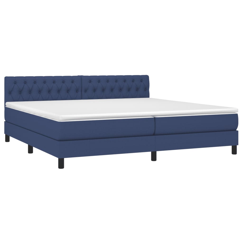 vidaXL Boxspring met matras en LED stof blauw 200x200 cm afbeelding