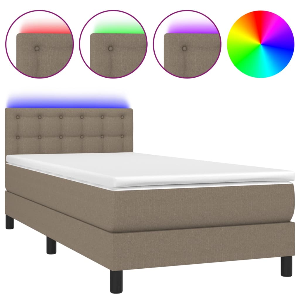 vidaXL Box spring postelja z vzmetnico LED taupe 80x200 cm blago