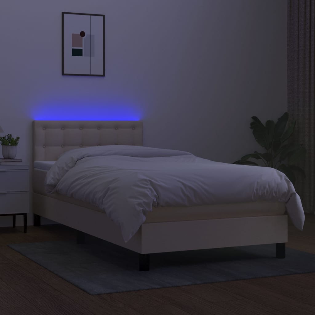 Box spring postel s matrací a LED krémová 80 x 200 cm textil