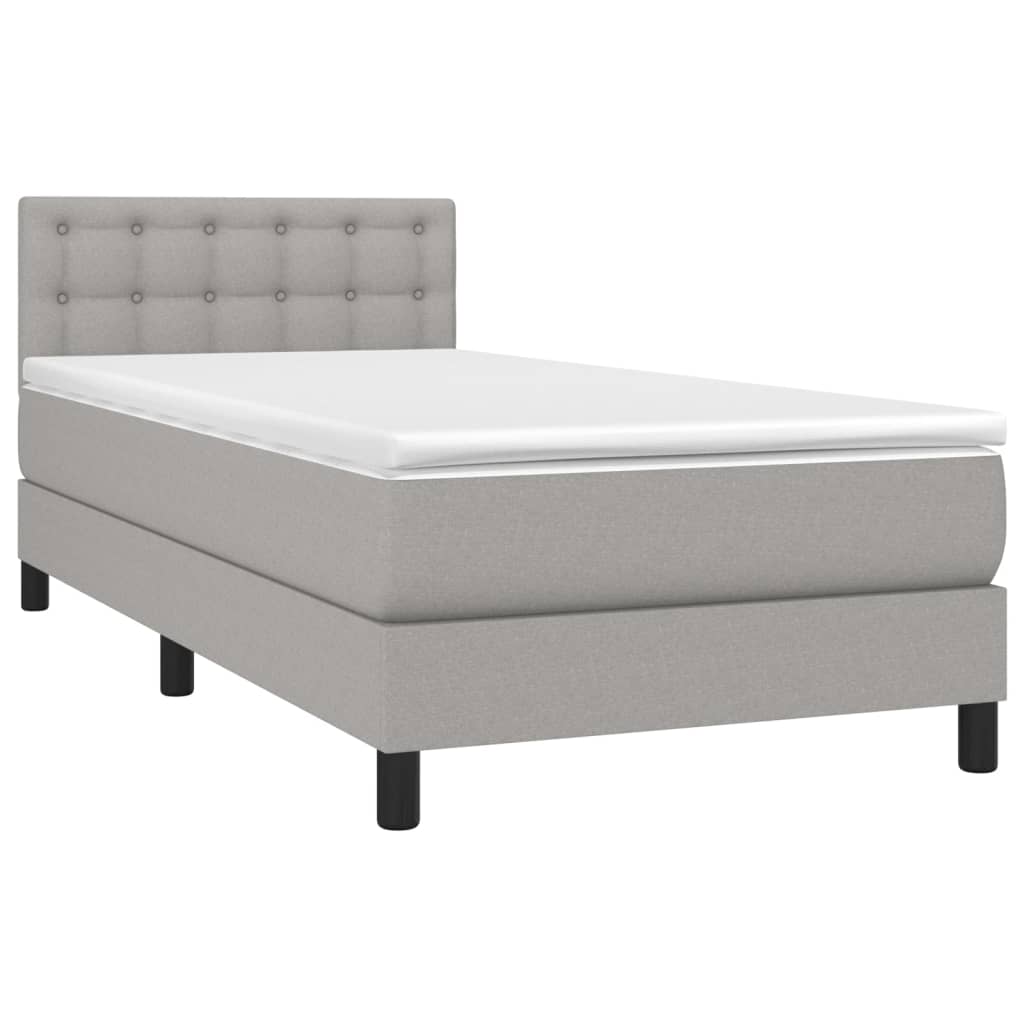 vidaXL Boxspring met matras en LED stof lichtgrijs 90x190 cm afbeelding