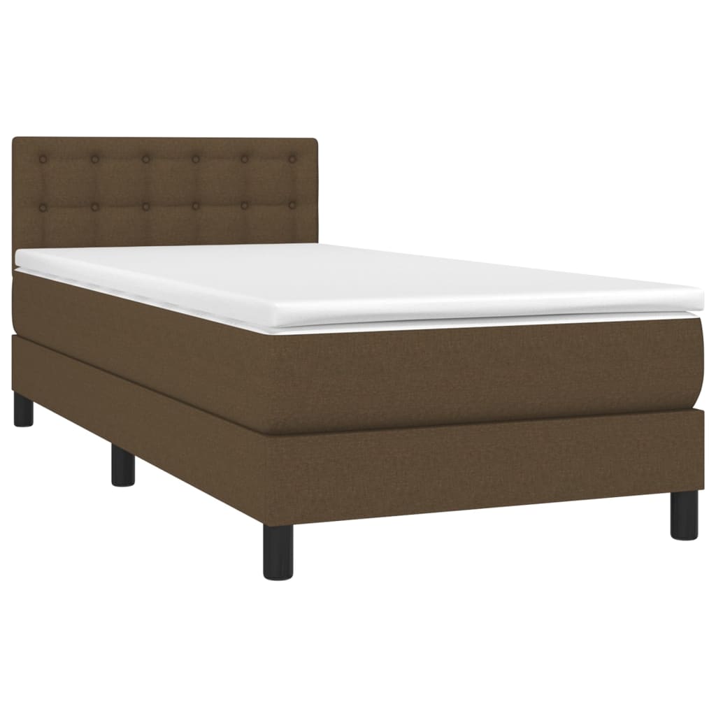 vidaXL Boxspring met matras en LED stof donkerbruin 90x190 cm afbeelding