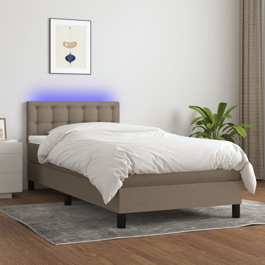 vidaXL Boxspringbett mit Matratze & LED Taupe 90x190 cm Stoff