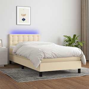 Box spring postelja z vzmetnico LED krem 90x190 cm blago