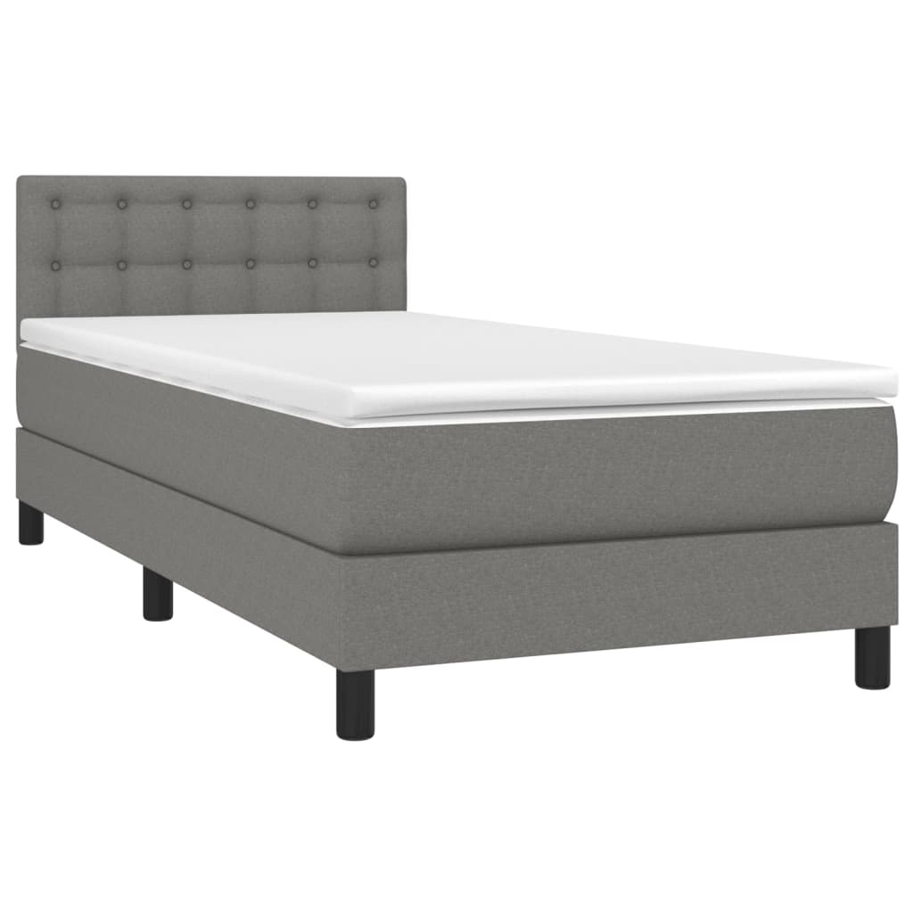 vidaXL Boxspring met matras en LED stof donkergrijs 90x200 cm afbeelding